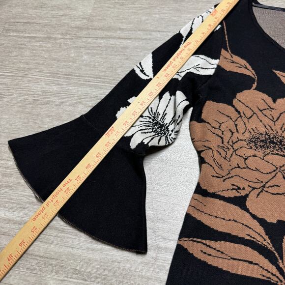 London Times Bell Sleeve Floral Print Sheath Sweater Dress NWT Women's XL Black - Picture 7 of 9